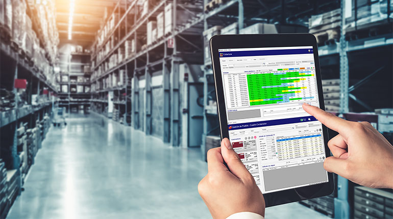 Warehouse management innovative software in computer for real time monitoring Warehouse management innovative software in computer for real time monitoring